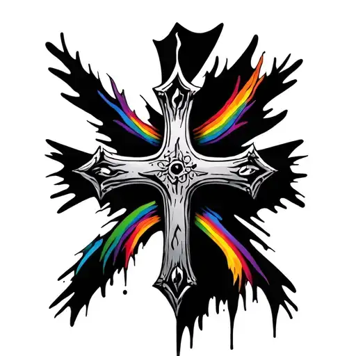 Dark Art Cross With Rainbow