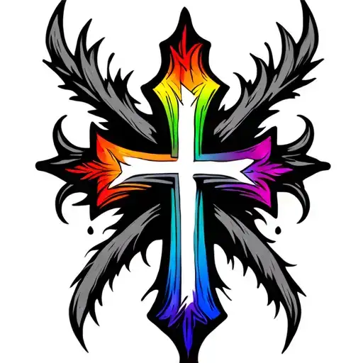 Dark Art Cross With Rainbow