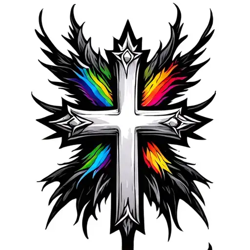 Dark Art Cross With Rainbow