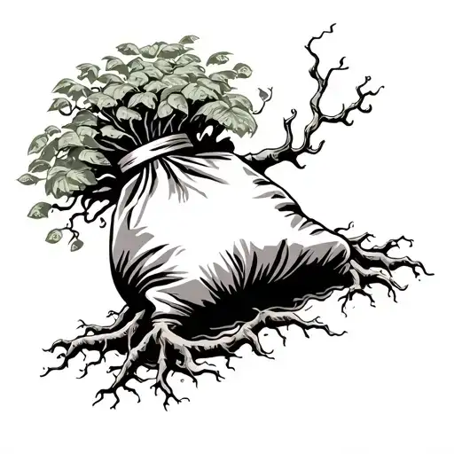 Tree Roots Coming Out Of Money Bag