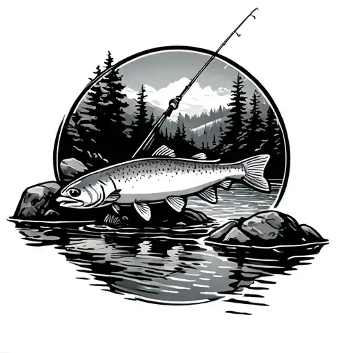 Trout Fishing On Stream Wiith Boulders