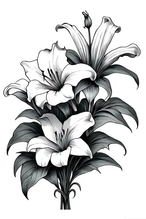 3 Lily Flowers And A Morning Glory Flower Bouquet