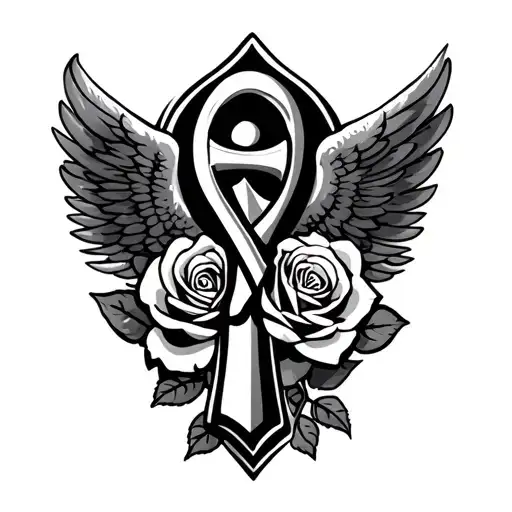 Ankh And Rose And Wings