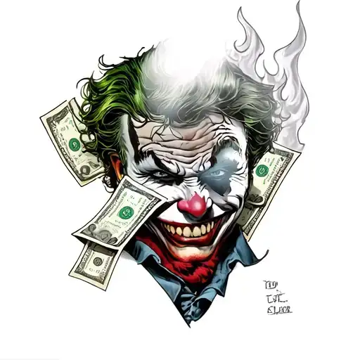 Joker Burning Money Tattoo Design