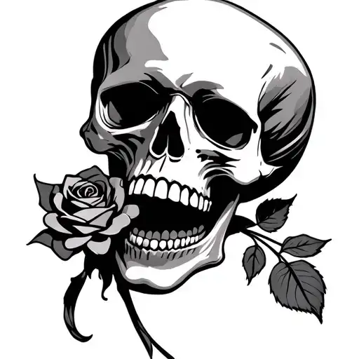 Skull With Rose In Its Mouth Wide Open