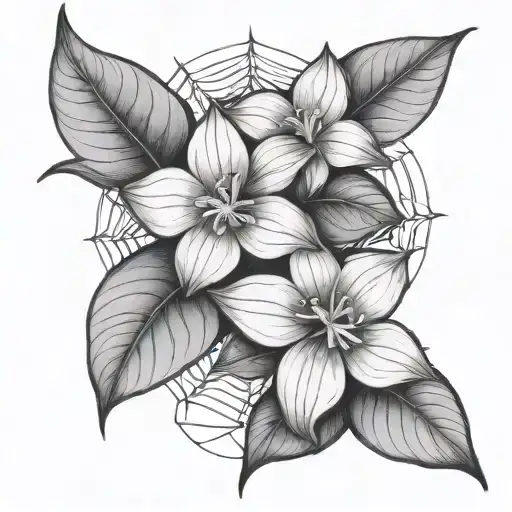 Trillium Flowers In Spider Web