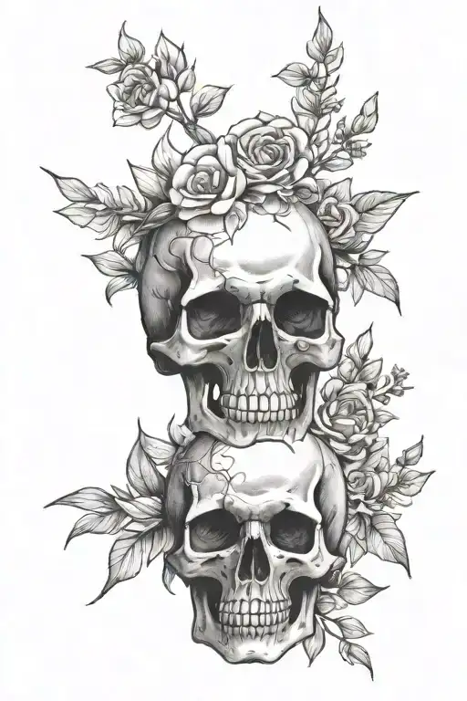 Peace Sign Skull Hand With Flowers Intertwined