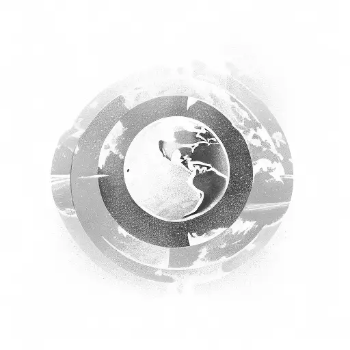 Planet With Woman Silhouette That Stands Beside The Planet Tattoo