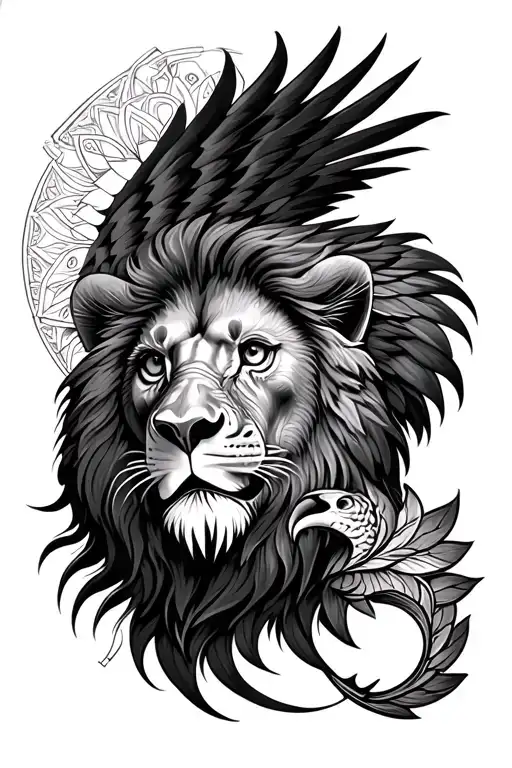 Lion Eagle And Mandala Design Incorporating