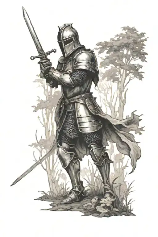 Knight Standing In Forest Scene