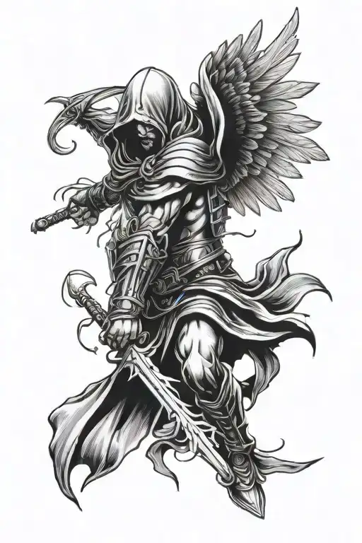 Warrior Angle Wings Wrapped Hooded Man