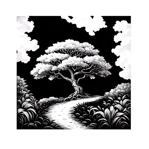 Almond Tree With A Trail