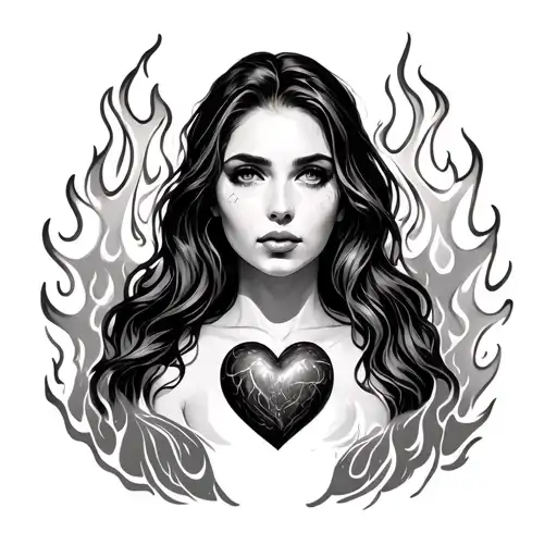 Donna Surrounded By Fire And Replace The O With A Heart