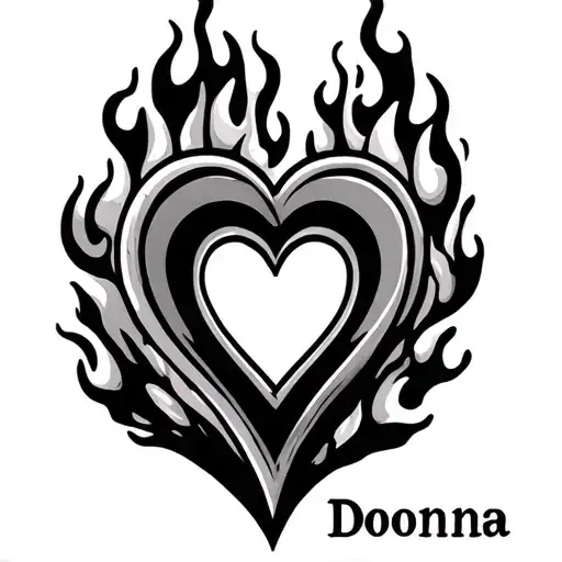 The Name Donna But Replace The Letter O With A Heart Sign And Have The Background Be Fire Or Flames