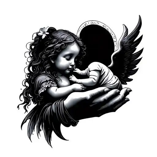 Mothers Hand Holding Babys Hand As They Depart From Each Other In Heaven