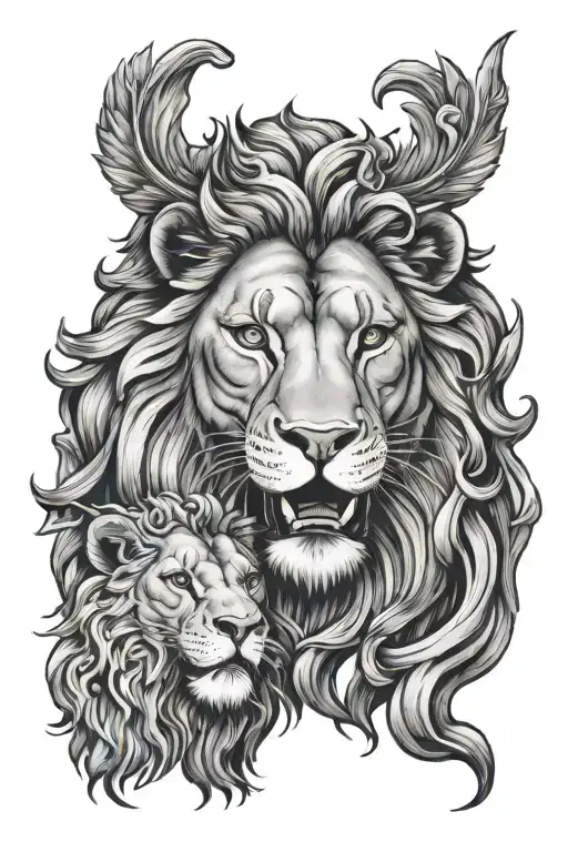 Zodiaque Verseau Et Lion Head Tattoo Holding