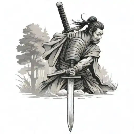 Samurai With A Sword Behind The Forest
