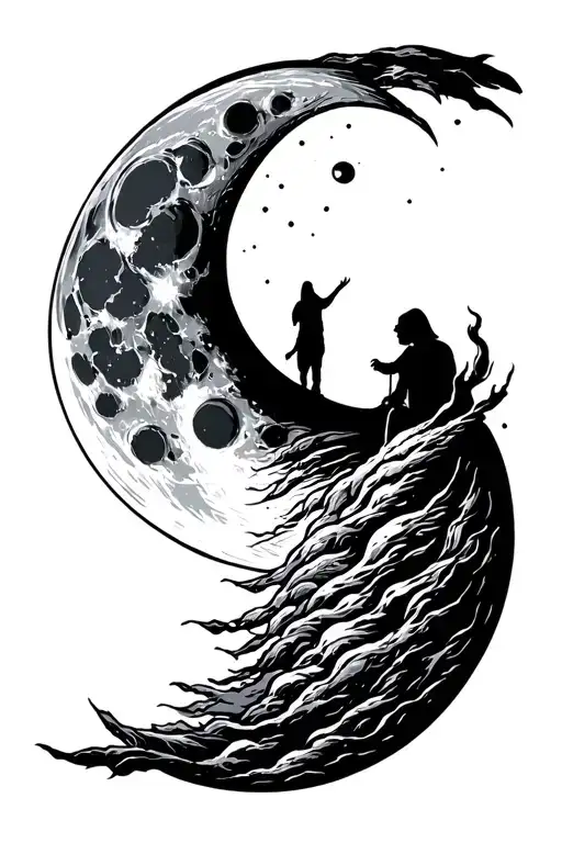 Moon With Silohoutte Looking Up At It