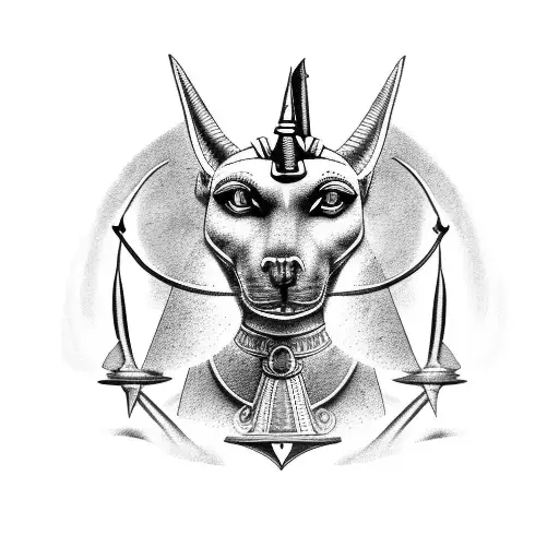 Anubis With Libra And Egyptian Signs For Strength And Life And Death Tattoo