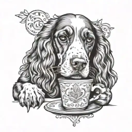 Spaniel Drinking Coffee