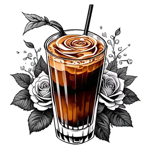 Ice Coffee With Roses Growing