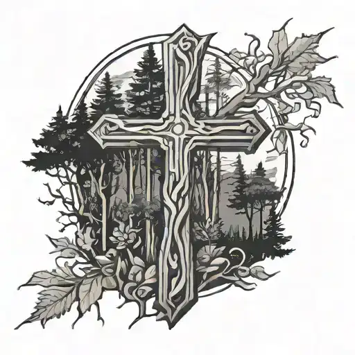 Wooden Cross In A Forest