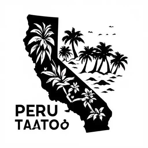 Simple Stencil Outline Of California Layered Over Simple Stencil Outline Of Peru Tattoo
