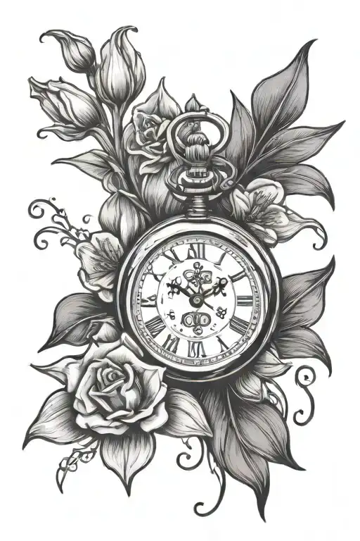 Pocket Watch With Daffodil And Daughters Name And Silhouette Of Father And Daughter Holding Hands