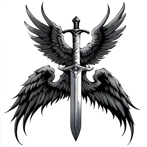 Wings Spread With Sword Down Middle To