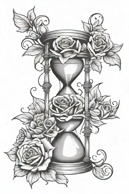 Broken Hourglass With Roses Intertwined