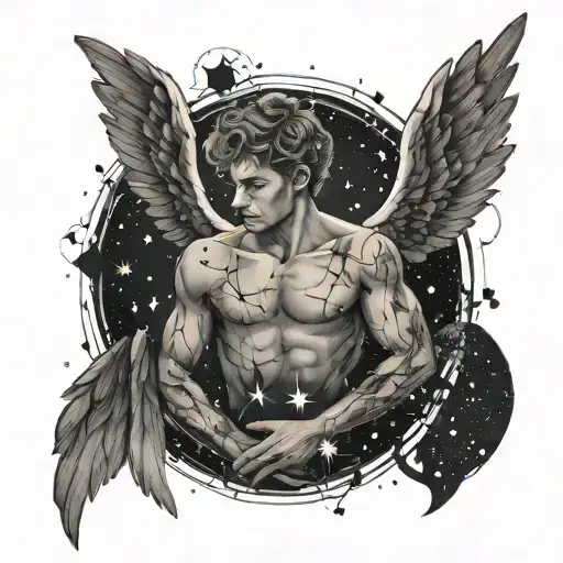Male Angel In A Circle With Constellations