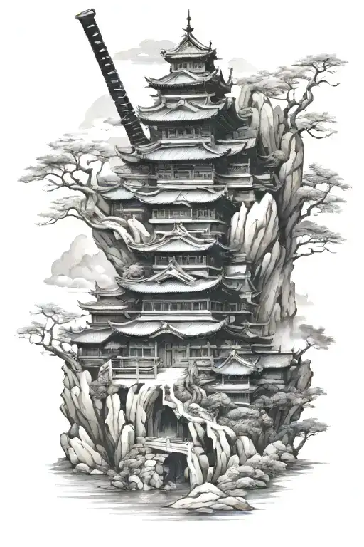 Samurai Castle Nestled Within A Mountain