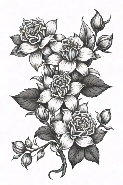 Intertwined Birth Flowers With Stems For April And September Months