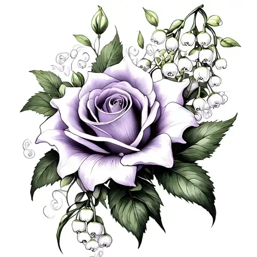 Line Work Rose Lily Of The Valley And Lilac