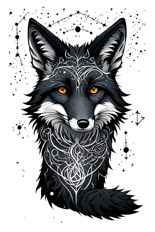 Artic Fox Full Body In Front Of Leo Constellation Intertwined