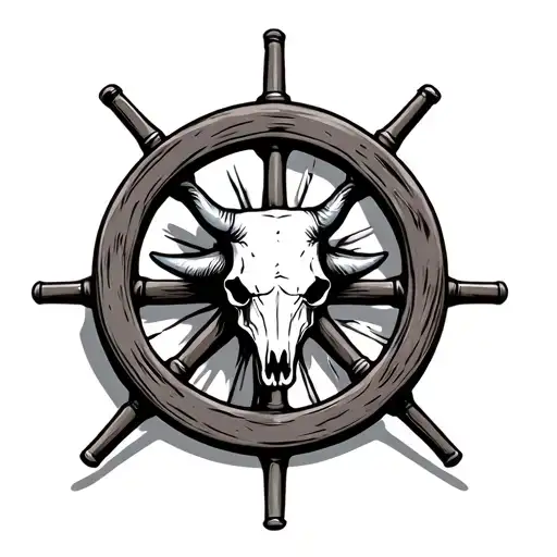 Wagon Wheel With Bull Skull In Front Of It