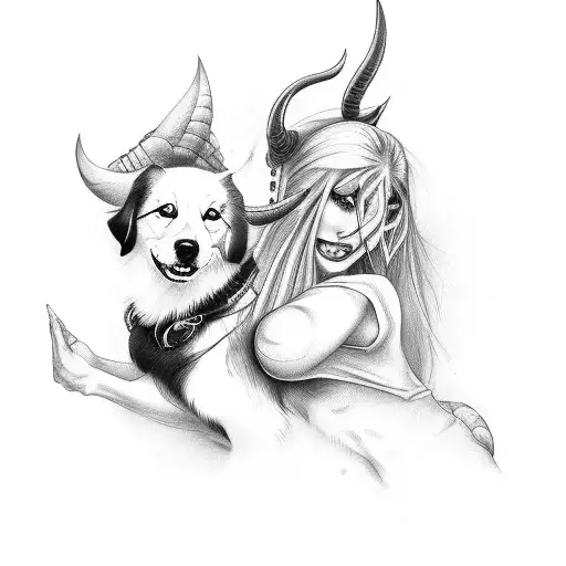 Female Demon With Dog