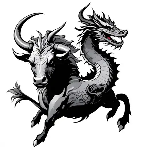 Taurus Bull And Dragon Fighting