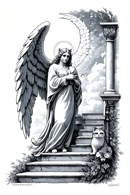 Angel With Cat Stair Way To Heaven