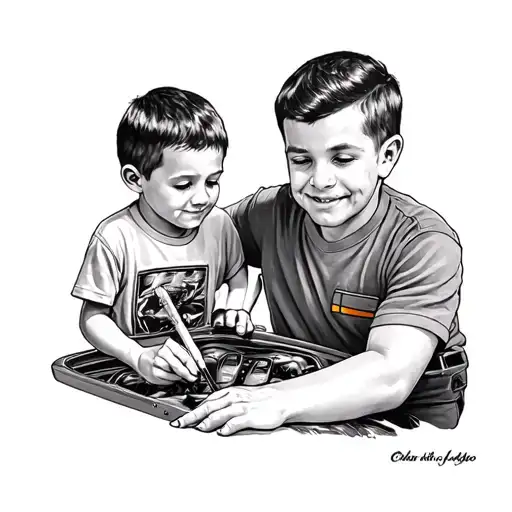 Father And Son Working On 1980'S Corvette