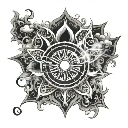 Top Triskel Bottom Sun Linked By Smoke Fog Blur