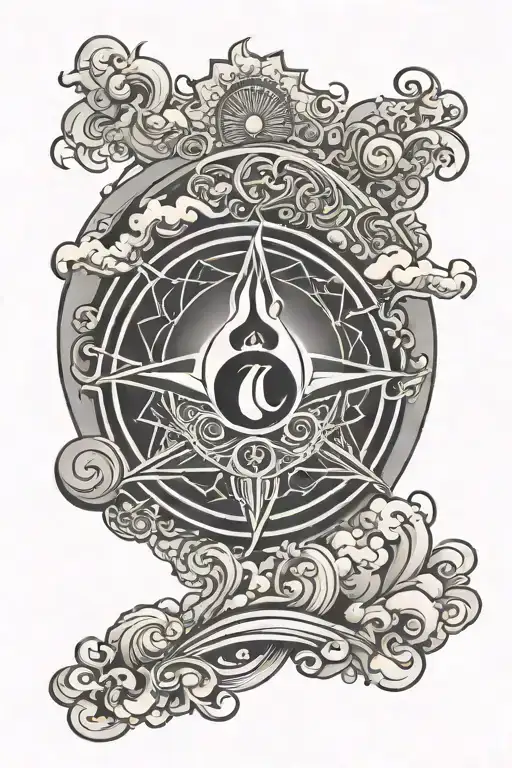 Triskel Symbol Above The Sun Rising With Smoke Fog