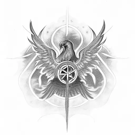 Phoenix With Pentagram Background