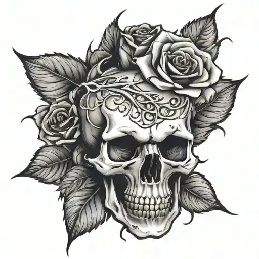 Skull With Rose And Thorns