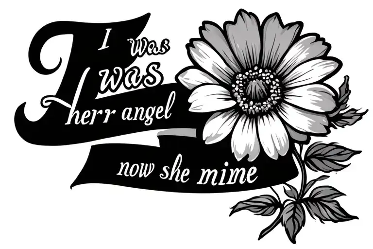 Flower With Stem Saying I Was Her Angel Now She's Mine In Cursive