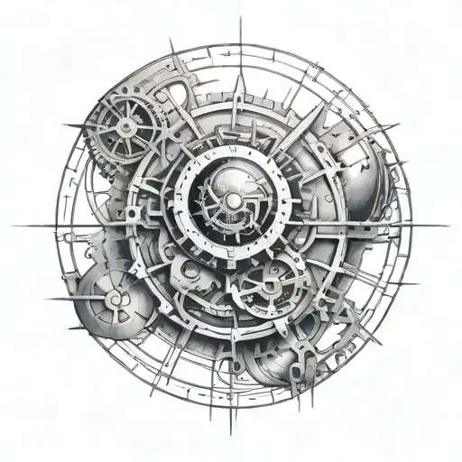 A Minimalist Representation Of A Mechanical Blueprint With A Hidden Sun And Moon