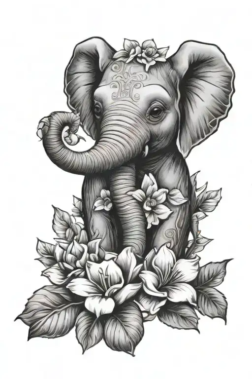 Baby Elephant Surrounded By Flower
