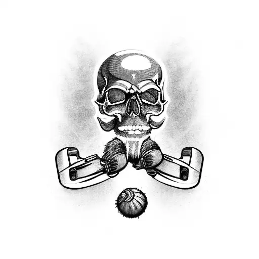 Bearded Skull With Motorcycle Handlebars And Bowling Pins