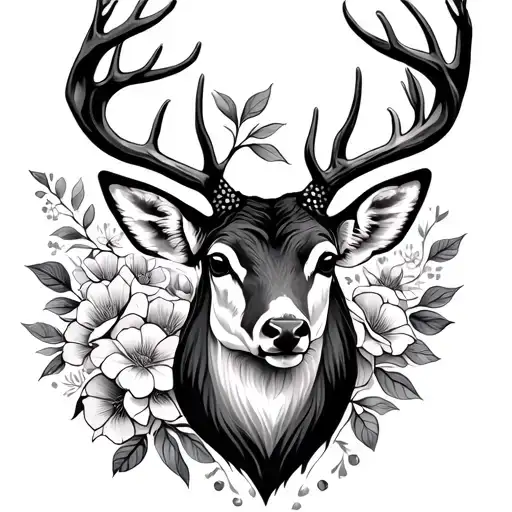 Deer Head And Flowers
