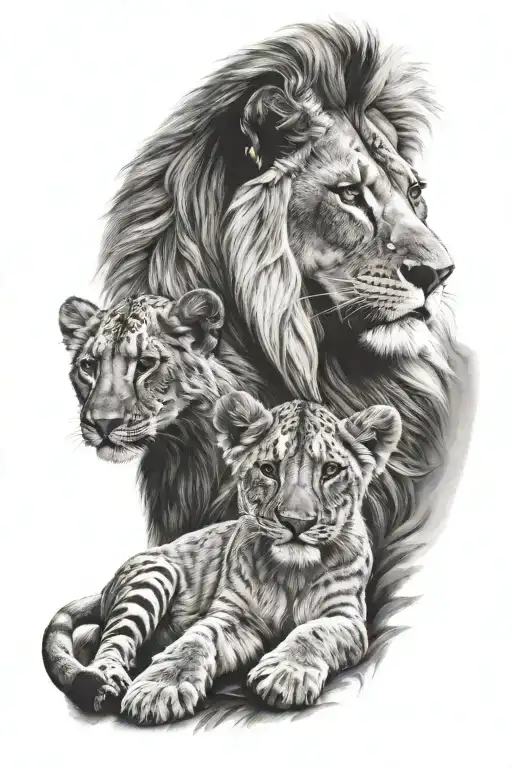 Mother Lion And Cub Resting